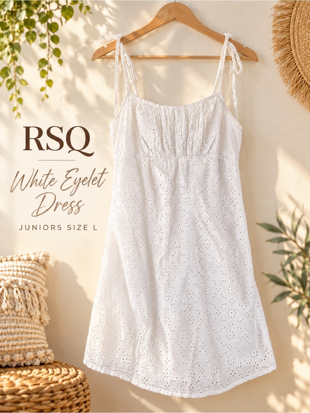 RSQ White Eyelet Tie-Strap Slip Dress